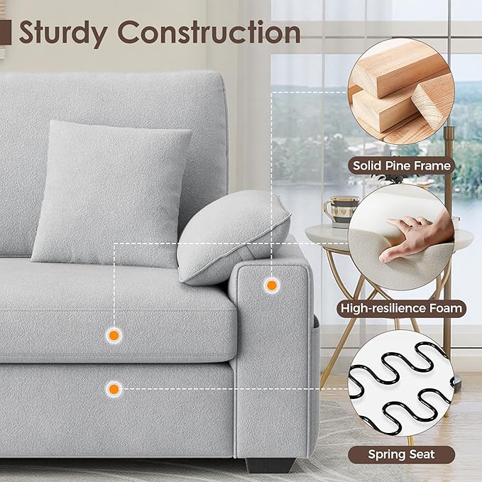 76.38'' Modern Loveseat Sofa, 2 Seats, Light Grey | USB/Type-C Port, Side Storage, Removable Cover, Easy Assembly, For Small Spaces, Living Room