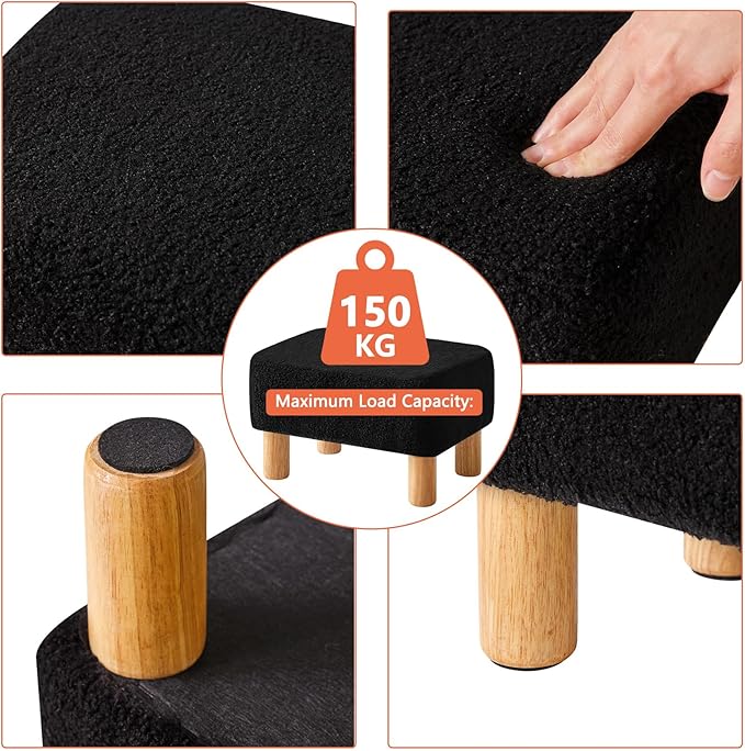 YMYNY Ottoman, Modern Footrest with Soft Padded Seat, Foot Stool with Wood Legs, Small Square Pouf Under Desk for Living Room Bedroom Office 15.74" D×11.41" W×9.84" H Black UHBD030B