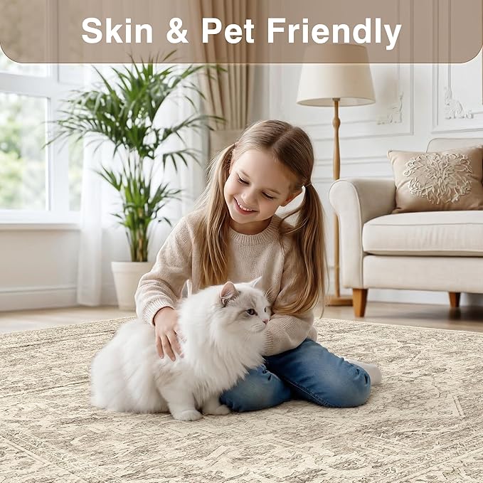 FMFUNCTEX Entryway Rug 2x3 Washable Brown Vintage Distressed Oriental Door Mat Non Slip Low Pile Indoor Carpet Soft Retro Small Throw Area Rugs for Entry Way Entrance Bedroom Kitchen Bathroom Laundry