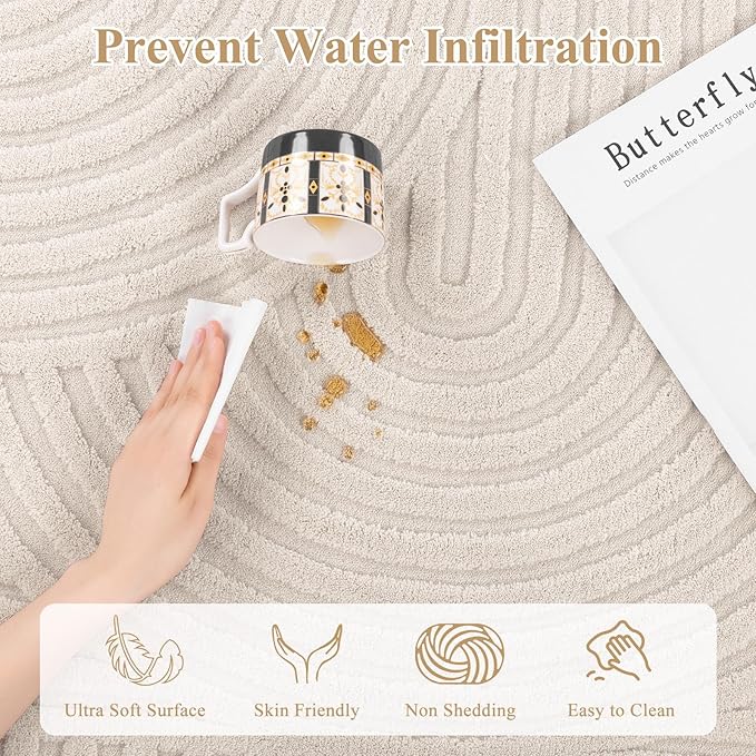 Pauwer 9x12 Washable Area Rugs for Living Room Modern Beige Solid Color Soft Fluffy Rugs for Bedroom Non Slip Boho Accent Indoor Mat Floor Carpet Cover for Kids Room Dining Room Kitchen Office