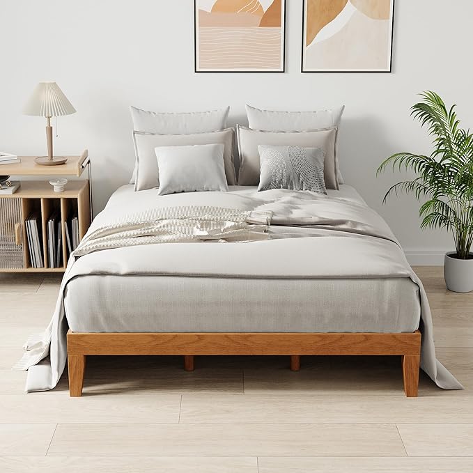 COLAMY 12 Inch Wood Platform Bed Frame，Sturdy Queen Size Bed Frame with Wood Slat Support, No Box Spring Needed, Easy Assembly, Rustic Pine
