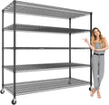 Garvee 5-Tier Metal Shelving with Wheels, Heavy Duty Rolling Storage Shelves 3300LBS Loads, Adjustable Wire Rack Shelving Unit for Garage Kitchen Pantry Commerial, 82" H x 59" W x 23.6" D, Black ﻿ ﻿