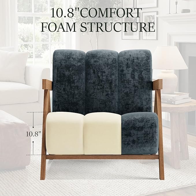 Modern Accent Chair Set of 2 for Living Room Bedroom,Comfy Chenille Reading Chair with Wood Frame,Upholstered Lounge Armchair with Thick High-Elastic Sponge for Apartment & Waiting Room(Blue,2)