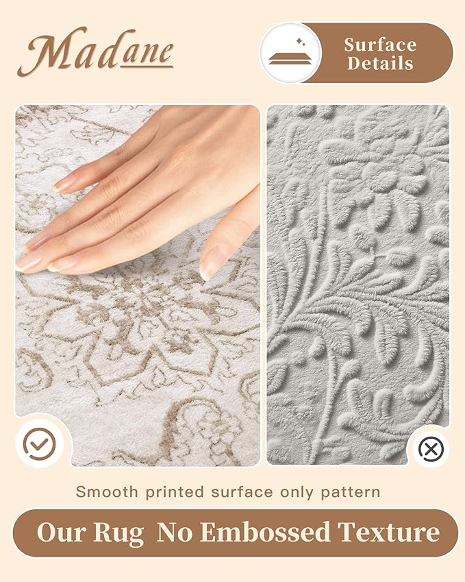 Madane Washable 6x9 Area Rugs for Living Room, Vintage Natural Rug with Non-Slip Backing, Soft Stain Resistant Throw Rugs Thin Carpet for Bedroom Dining Room Farmhouse (6 x 9, Brown/Ivory)