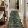 Dark Green 2x6 Hallway Runner Rug, Washable Non Slip Thin Carpet Runners for Kitchen Floor, Distressed Moody Runner Rugs for Entryway/Foyer/Bedroom/Laundry Room, Green with Brown Accents
