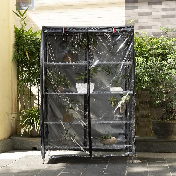 okcool Waterproof Shelf Cover,600D Heavy Duty Wire Shelving Unit Cover,Shelf Display Rack Protector Cover with Zipper,One Side See Through Panel.(Black,Fits 48" Wx18 Dx72 H Shelves)