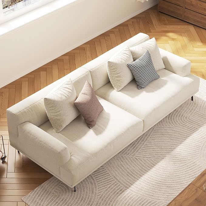 3-Seater Living Room Sofa - Modern Leisure Modular Sofa with Wooden Frame and Metal Legs, Soft Cotton-Linen Fabric, Easy to Install, Suitable for Office, Apartment, and Living Room, Grey, 82.6"