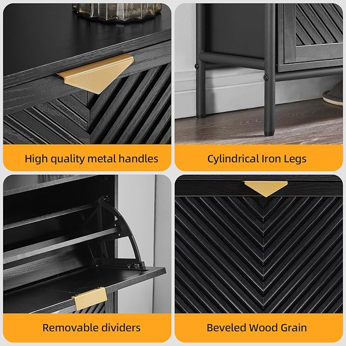 Shoe Cabinet Storage with 4 Flip Drawers, Narrow Hidden Shoes Organizer Cabinet for Entryway, Freestanding Slim Shoe Rack Front Door Entrance(Black)