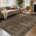 Vintage Brown 5x8 Area Rugs for Living Room, Distressed Earth Tone Dining Room Rug Washable Non Slip, Low Pile Thin Carpet Rugs for Den/Bedroom/Foyer/Home Office, Rich Coffee Brown