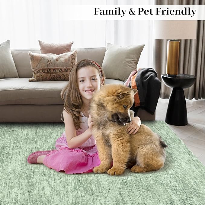 RUGSREAL Modern Runner Rug 2.5x8 Stain Resistant Washable Kitchen Runner Carpet ith Rubber Backing Low Pile Contemporary Solid Color Entryway Mat Ultra Soft Rug for Living Room Bedroom, Green