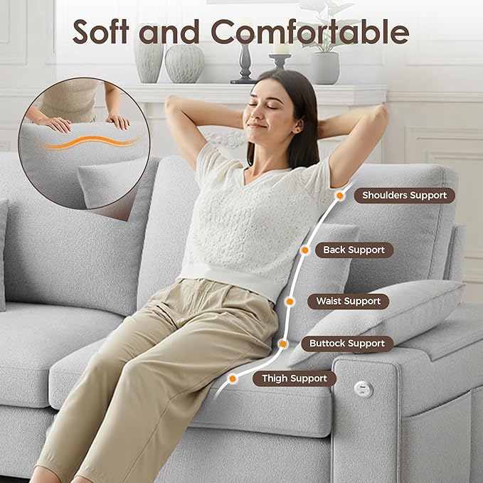 76.38'' Modern Loveseat Sofa, 2 Seats, Light Grey | USB/Type-C Port, Side Storage, Removable Cover, Easy Assembly, For Small Spaces, Living Room