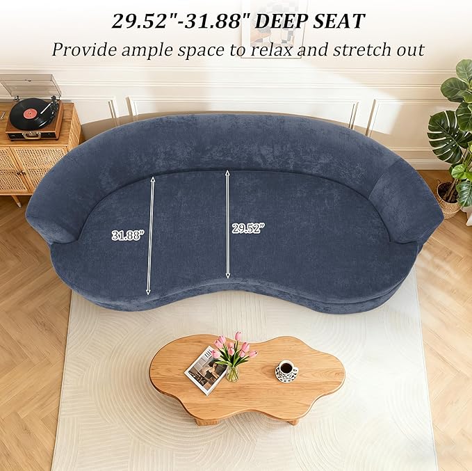 95” Modern Curved Sofa, Chenille Fabric Comfy Cloud Couch, No Assembly Required Half Moon Couch with Deep Seat, 4 Pillows for Living Room, Apartment, Bedroom