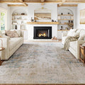 6x9 Washable Area Rug Beige Blue Abstract Non Slip Soft Low Pile Rug for Living Room Bedroom Dining Room Office Neutral Modern Indoor Throw Carpet for Home Decor
