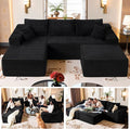Black Sectional Couch with Ottoman, 108" Cloud Modular Couch for Living Room, Modern U-Shaped Sofa, No Assembly Required - Plush Corduroy Fabric & Deep Seat Comfort (Right Facing Chaise)