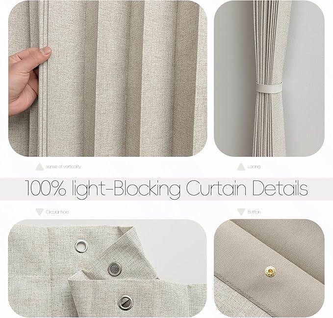 Jilron Accordian Door Curtain, 100% Blackout Folding Magnetic Doorway Curtains,Linen Style Closet Doors,for Room Divider,Privacy Protection（W52 x L78,Off White,1 Panel）