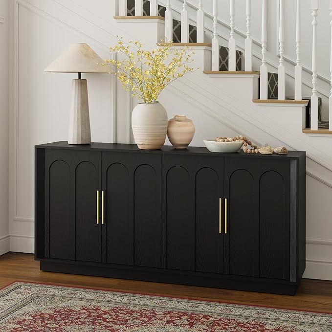 FORTUNETEC Sideboard Buffet Cabinet with Storage, Modern Accent Cabinet with Arched Doors, 67" Large Modular Media Console, Minimalist Credenza for Living Room Kitchen Dining Room Entryway, Black