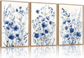 FWIEXA Blue White Wildflower Canvas Wall Art Set of 3, Framed Navy Chinoiserie Watercolor Botanical Pictures Wall Decor, Minimalist Floral Paintings Artwork, 24x36In Florals Prints for Living Room, Bedroom, Bathroom