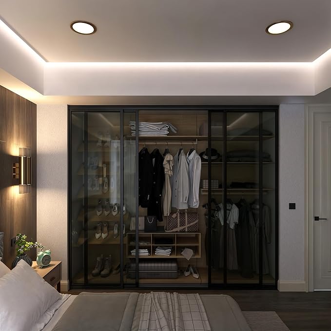 Door55 4 Panel Glass Sliding Closet Door with Aluminum Frame, Silent Glide Technology, Closet Doors Sliding Panels, Closet Doors for Bedrooms, Door Sliding Closet Doors (Lite Smoked Glass, 120x96)
