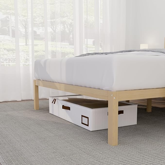14 Inch Bamboo Bed Frame – Solid Wood Platform Bed Frame, Strong and Stable, with Non-Slip Slats for Support, No Box Spring Needed, Easy to Assemble, Noise-Free (Natural, Twin with Headboard)