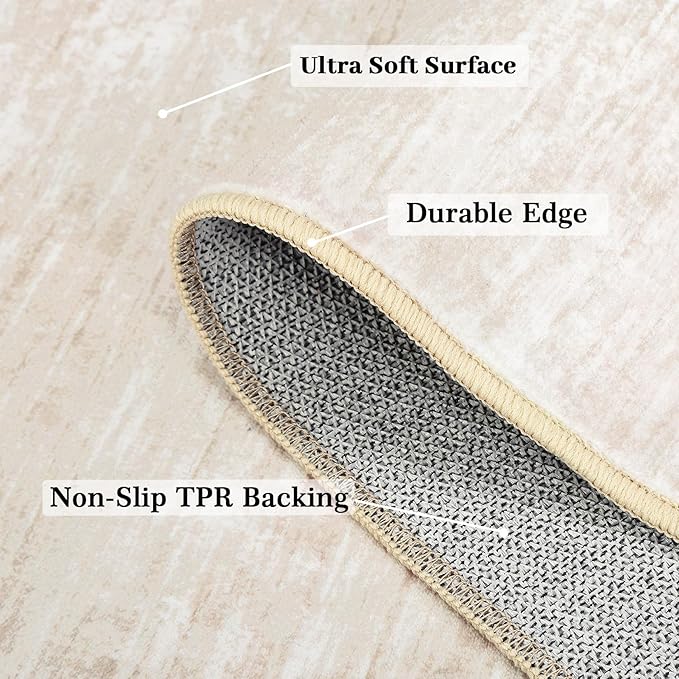 RUGSREAL Modern Runner Rug 2.5x8 Stain Resistant Washable Kitchen Runner Carpet ith Rubber Backing Low Pile Contemporary Solid Color Entryway Mat Ultra Soft Rug for Living Room Bedroom, Beige