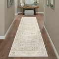 2x8 Beige Washable Neutral Runner Rug for Living Room Long Floral Non Slip Runner Area Rug Modern Low Pile Stain Resistance Indoor Carpet Doormat Hallway Kitchen Stair Bedroom Bathroom