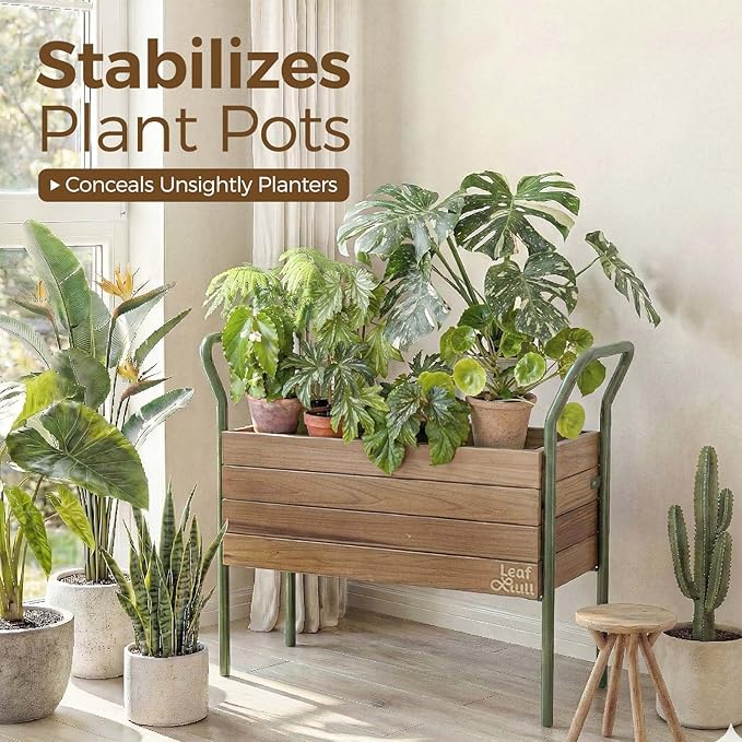 Leaf&lull Raised Garden Bed with Legs Plant Stand Indoor Outdoor Corner Metal Wood Plant Shelf Tiered Plant Holder Ladder Shelf for Patio Balcony Shelving Unit for Live Plants House Decor 1 Tier