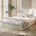 Garvee Full Bed Frame, Wood Platform Bed with Fluted Design, Low Profile BedFrame, Minimalist Bed Base with Noise-Free, Easy Assembly, No Box Spring Needed, Cream