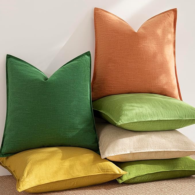 Foindtower Pack of 2, Decorative Linen Soild Throw Pillow Covers Soft Accent Lumbar Cushion Case Boho Farmhouse Pillowcase for Chair Couch Sofa Bedroom Living Room Home Decor 12 x 20 Inch Dusty Orange