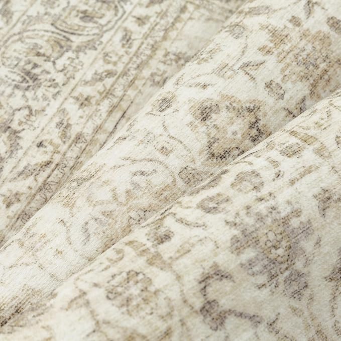 PureCozy 2x8 Runner Rug Machine Washable Hallway Kitchen Vintage Distressed Non Slip Carpet Indoor Small Long Low Pile Thin Beige Bedroom Bathroom Retro Accent Throw Rug Laundry Living Room