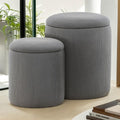 YSICK Round Ottoman with Storage, Set of 2, Small Vanity Stool as Vanity Chair, Corduroy Ottoman Foot Rest for Small Space, Living Room, Bedroom, Grey