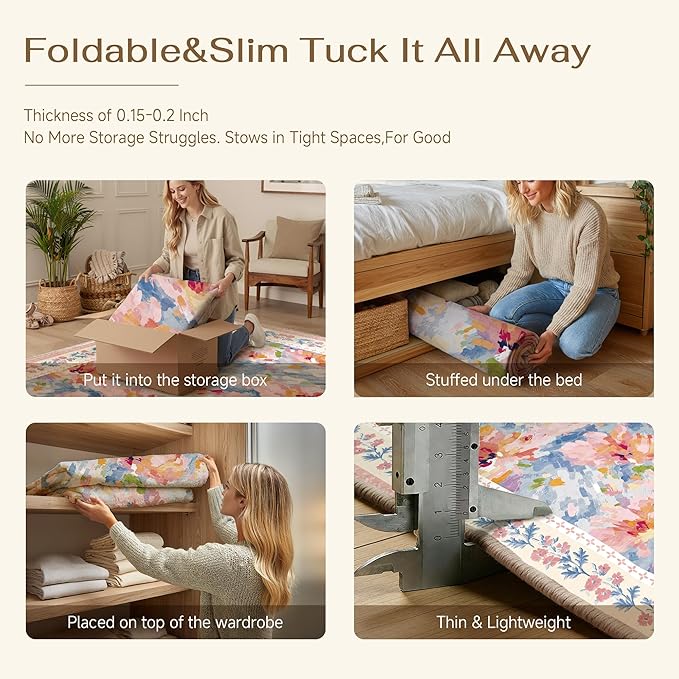 2x3 Washable Area Rug for Entryway Pink Blue Floral Abstract Soft Throw Rug Modern Non Slip Low Pile Small Carpet for Kitchen Bathroom Living Room Bedroom