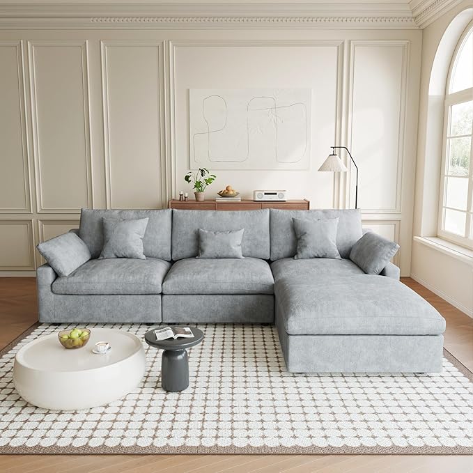 Cloud Sectional Couches for Living Room, L Shaped Sofa with Chaise Ottoman, Modular Couch Deep Seat, Grey Sofa Covers Washable&Removable
