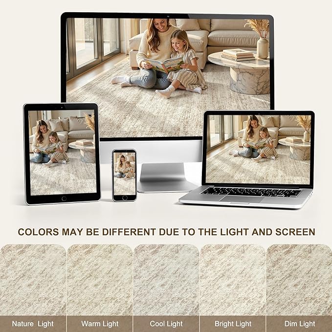 cotiled Large Area Rugs for Living Room 6x9, Machine Washable Rugs with Non Slip Backing Modern Neutral Abstract Rugs Stain Resistant Distressed Carpets for Home Office Decor (6x9 Beige/Brown)