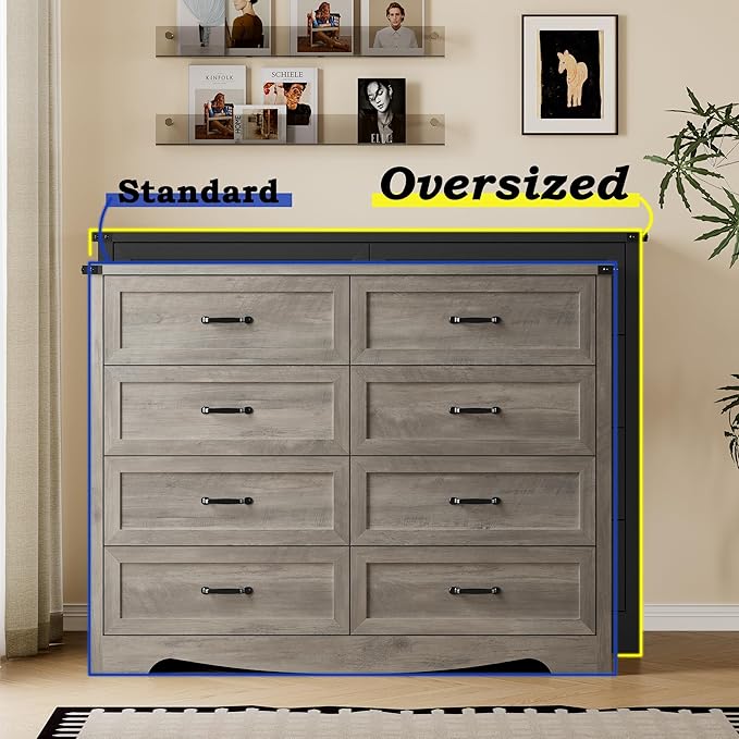 BORNOON 8-Drawer Dresser for Bedroom, Modern Wooden Chest of Drawers with Metal Handles, Anti-Tipping Design, Sturdy and Stable Storage Organizer for Living Room, Entryway, Home Office, Standard