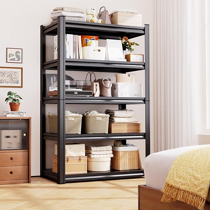 46" W Heavy Duty Garage Shelving - 5 Tier Metal Storage Shelves (2500 LBS Total Capacity), Adjustable Steel Utility Rack for Pantry, Warehouse, Basement, Shop - 71.2" Hx46 W x 20" D,Black