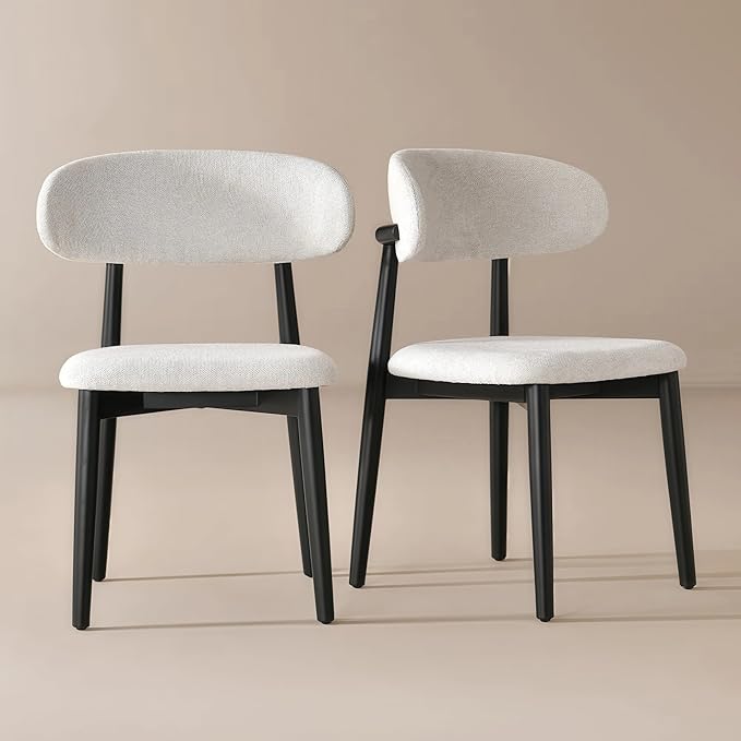 Modern Solid Wood Dining Chairs Set of 2 with Curved Back, Ergonomic Upholstered Seat, Natural Wood Legs with Adjustable Anti-Slip Foot Pad, for Kitchens, Living Rooms, Offices (S-Black, Set of 2)