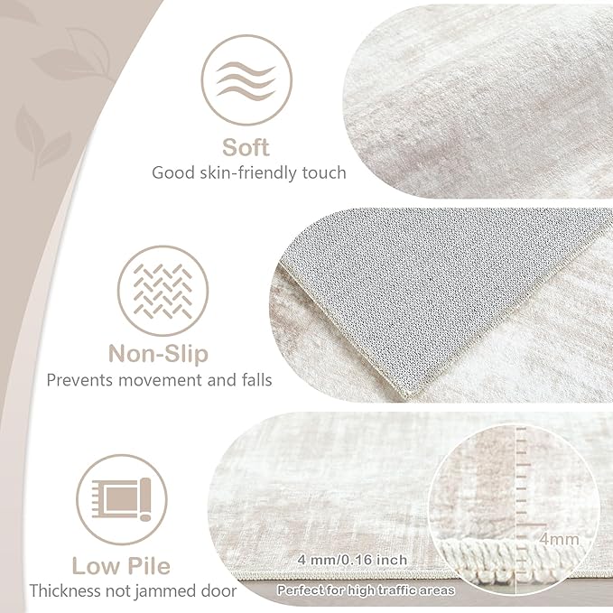 4ft Round Rug Living Room Area Rugs: Washable Modern Abstract Circle Rug Soft Non Slip Neutral Rugs Stain Resistant Indoor Carpet for Bedroom Kitchen Dining Room Home(Beige,4' Round)