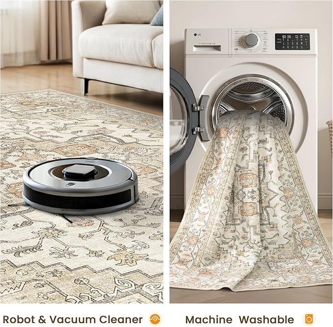 Area Rugs for Living Room - 4x6, Boho Non-Slip Low Pile Carpet Machine Washable Rugs for Bedroom, Farmhouse, Office, Dining Room (Gold)