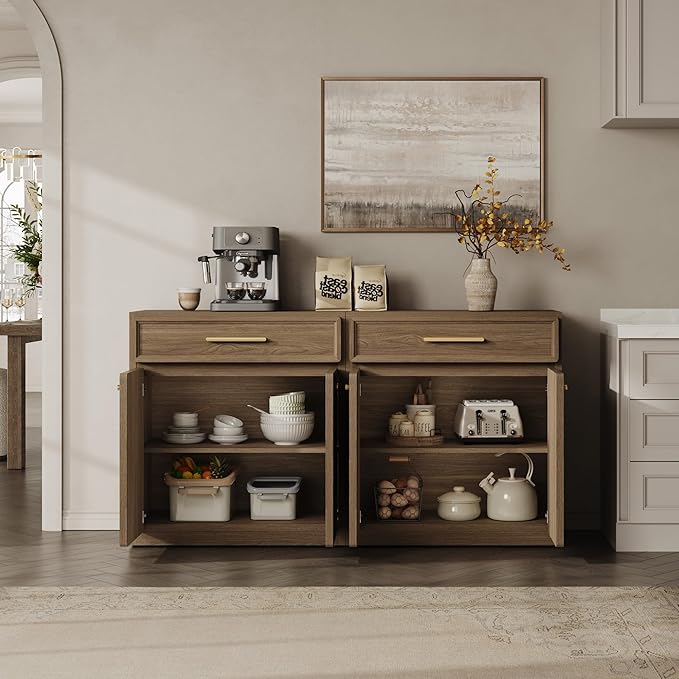 SICOTAS Buffet Cabinet with Storage Tall Modern Console Storage Cabinet with Doors and Shelves 30" Long Wooden Sideboard Credenza Buffet Table Coffee Bar for Living Room Kitchen Dining Room Entryway
