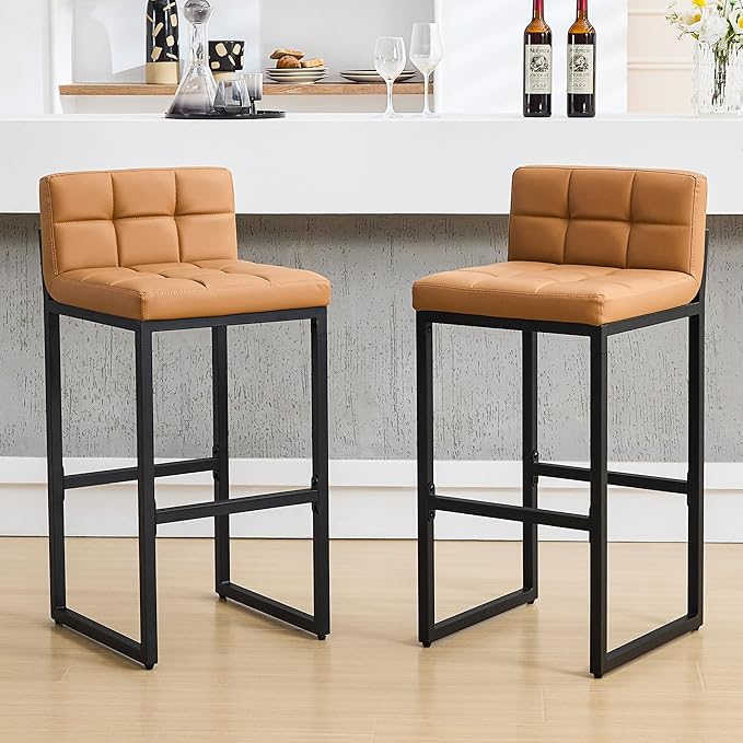 FIRAVOE Bar Height Bar Stools Set of 2, Tall Counter Stool Barstools with Back, 30-inch Seat Height Island Stools Comfortable Bar Chairs for Kitchen Island (Caramel Brown, 2Pcs 30" Bar Stools)