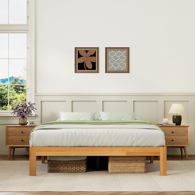 Novilla 12 Inch Full Size Bed Frame, Wooden Platform Bed Frame Full Size, Full Bed Frame Without Headboard, Sturdy Wood Slat Support, No Box Spring Needed, Easy Assembly, Natural Grain Wood