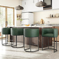26" H Counter Height Bar Stools Set of 4, Modern Barrel Counter Stools with Backrest and Arms, Faux Leather Upholstered Accent Barstools for Kitchen Island,Support 450 LBS (Green)