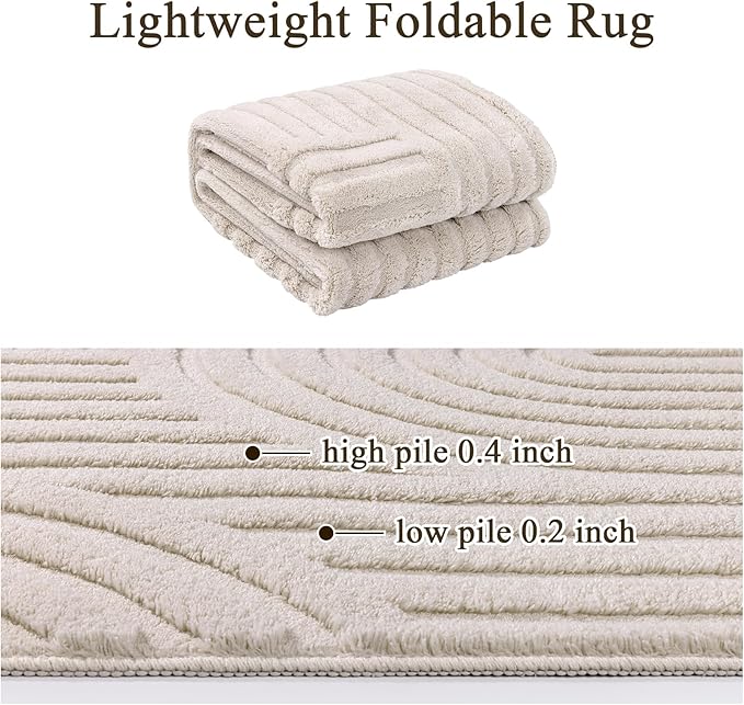 SHACOS Soft Cozy Fluffy Arch Pattern High Low Pile Area Rugs 10'x14' Large Non Slip Washable Modern Geometric Rug Scandinavian Minimalist Carpet for Living Room Bedroom Dining Room, Beige