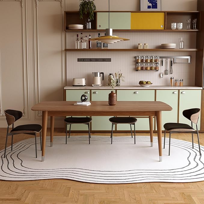 62.9" Solid Wood Dining Table for 4-6, Mid-Century Modern Rectangular Kitchen Table with Tapered Legs, Sturdy Structure for Dining Room Apartment,Walnut