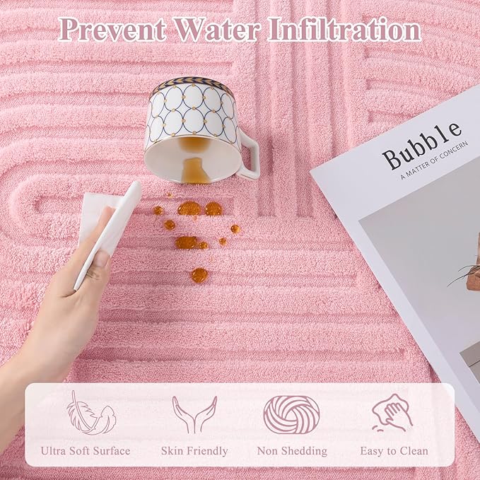 Pauwer Pink Area Rug for Girls Bedroom 8x10 Soft Fluffy Non Slip Machine Washable Rugs Arch Modern Indoor Mat Fuzzy Floor Carpet for Kids Nursery Living Room Dorm Playroom Dining Baby Home Decor