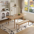 47’’-63’’ 100% Oak Extendable Dining Table and Bench Set for 2, Solid Wood Folding Kitchen Table, Mid Century Modern Dinner Table for Kitchen, Living Room, Natural (47''-63''+47''Rattan Bench)