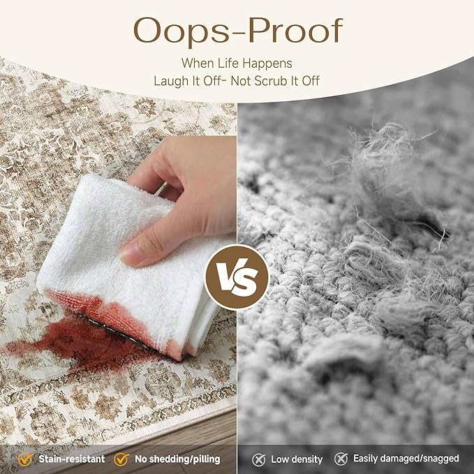 2x8 Washable Neutral Runner Rug Brown Vintage Hallway Kitchen Carpet Non-Slip Soft Low Pile Farmhouse Throw Rug for Bedroom Bathroom Laundry Living Room