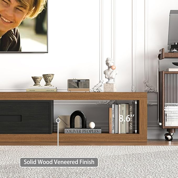 Extendable TV Stand with 2 Drawers, 80"-115" Modern Wood TV Console for Up to 120 Inch TV, Long Reversible Entertainment Center with Storage for Living Room Bedroom, Black& Walnut