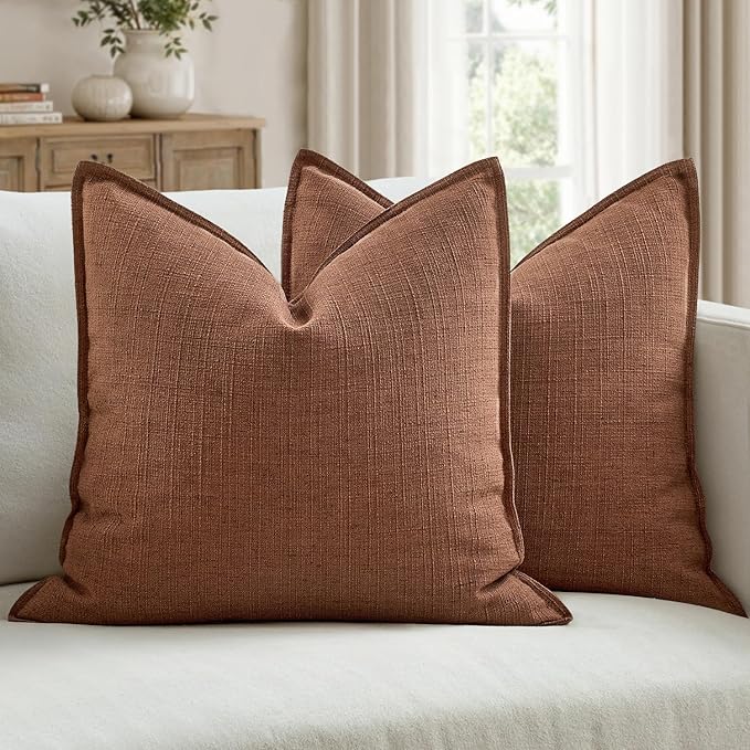 MIULEE Euro Sham Pillow Covers for Bed 26x26, 2 Pack Rust Terracotta Thick & Textured Decorative Throw Pillow Covers, Neutral Linen Cushion Cases, Modern Farmhouse Home Decor, No Filling