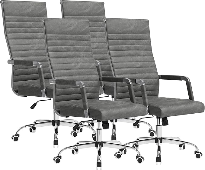 Furmax Ergonomic Office Desk Chair, Executive Ribbed Mid-Back PU Leather Conference Room Chair Adjustable Swivel Chair with Arms (4, Bicolor Vintage Grey)